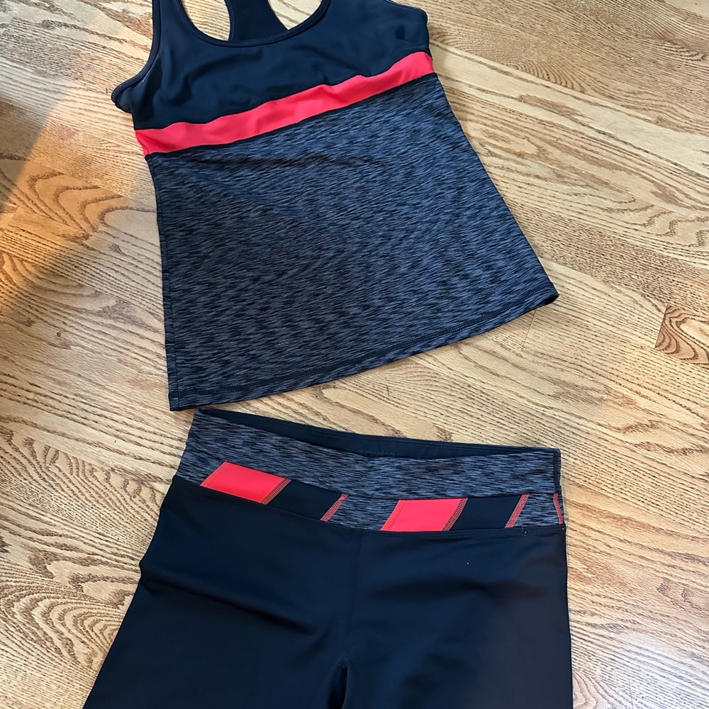 Black and Red Athletic Tank and Pant Set